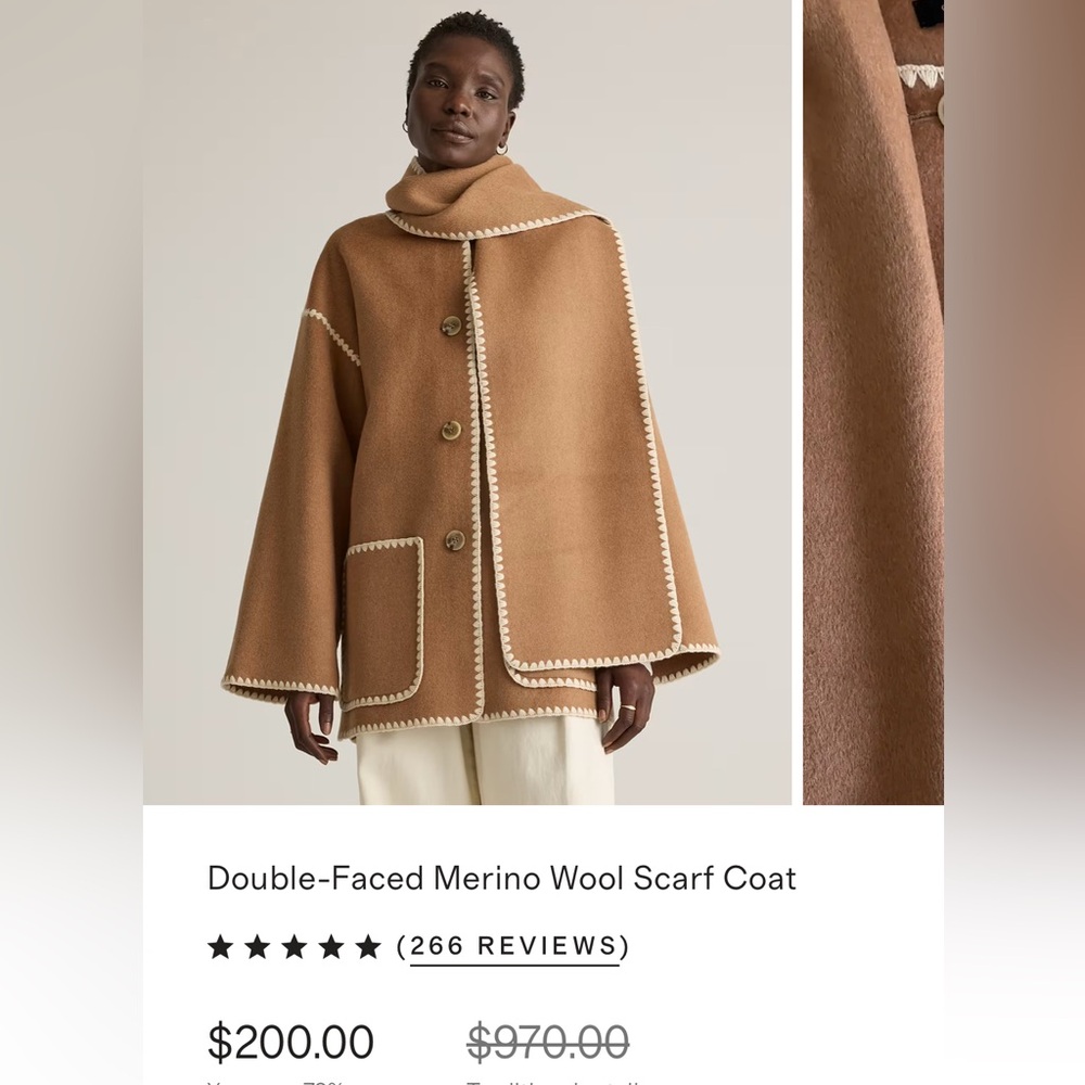 Quince Double-Faced Merino Wool Scarf Coat, XS, Caramel